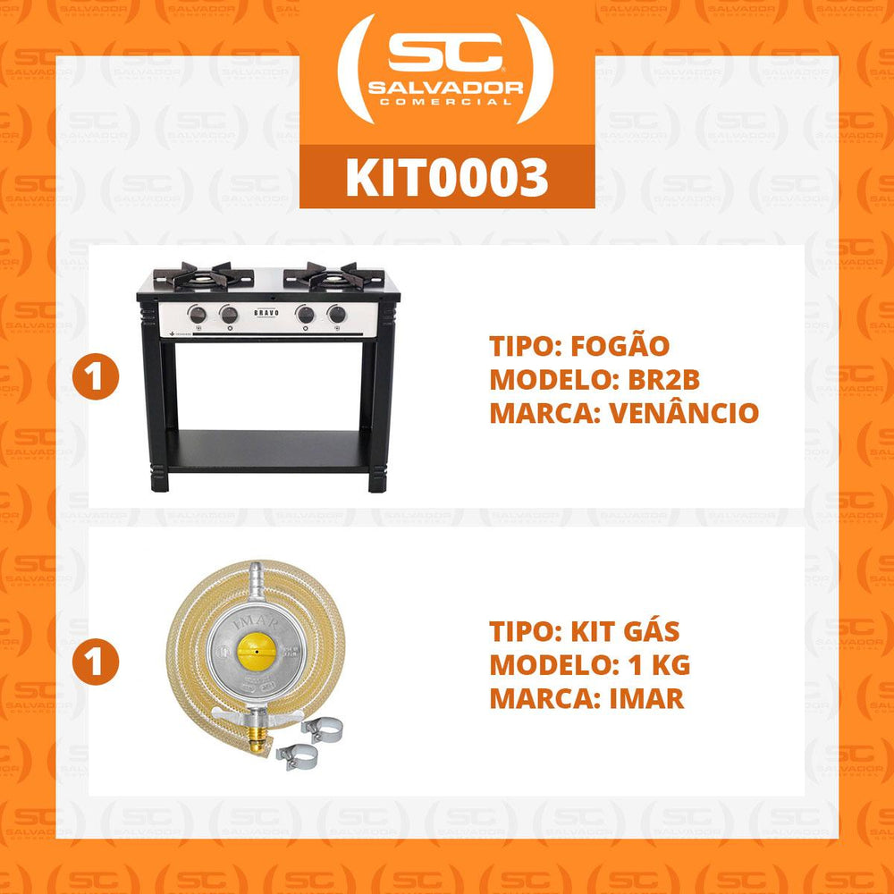 Kit Fogão Industrial 2 Bocas a Gás Baixa Pressão Bravo BR2B + Kit Gás – Venâncio