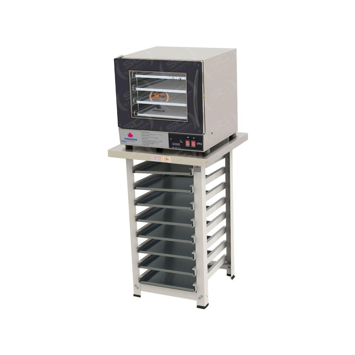 Kit - Forno Turbo Prp-004 Plus Digital 127v Preto + Bancada Mes-004 + 8 Assadeiras - Progás