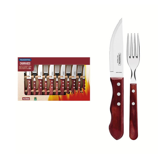 Jogo de Talheres Para Churrasco Jumbo Em Aço Inox Com Cabo Vermelho Polywood 12 Peças - Tramontina 21199796