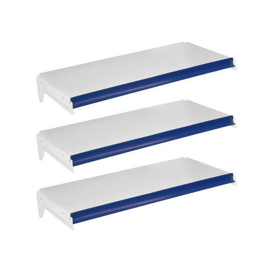 Kit 3 Bandejas Prateleiras Ponta 30x73 para Gôndolas New Plus com Porta Etiqueta Azul - SA Gôndolas