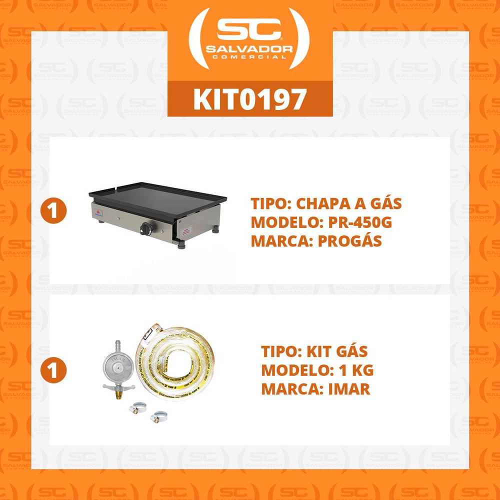 Kit - Chapa Lanche Bifeteira a Gás Profissional Inox 45cm PR-450G + Kit Gás - Progás