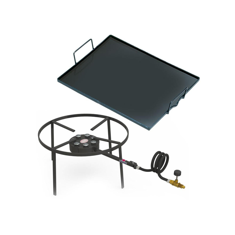 Kit Camping Fogareiro Fogão F1B7 Redondo 40cm Simples + Chapa Bifeteira 50cm - Progás