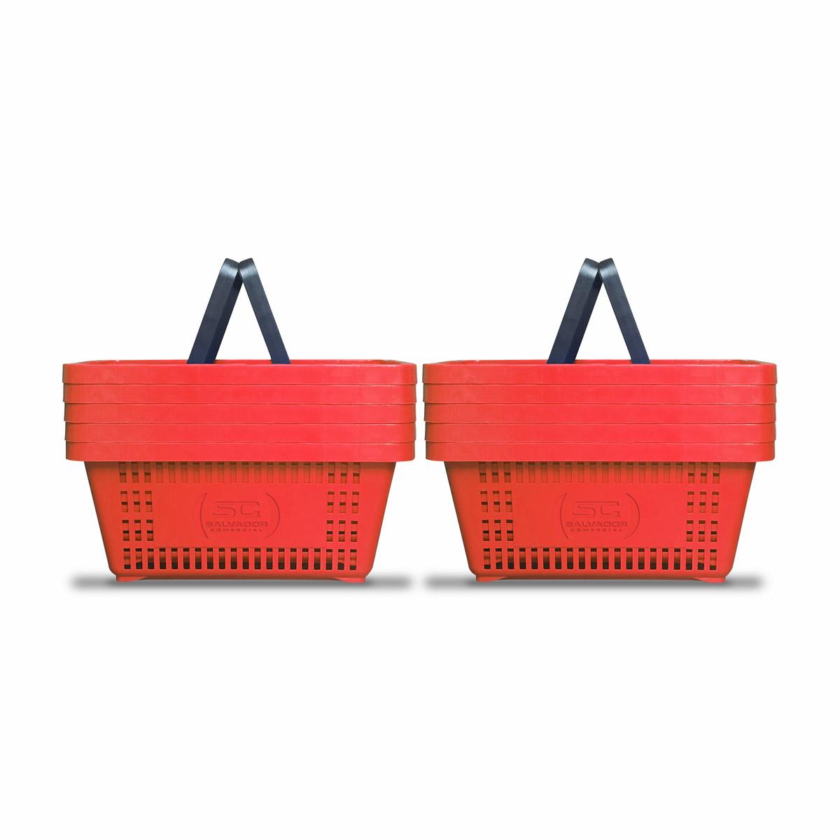 Kit - 10 Cestos Compras Plástica D100 Cód. 3000 Vermelho - Della Plast