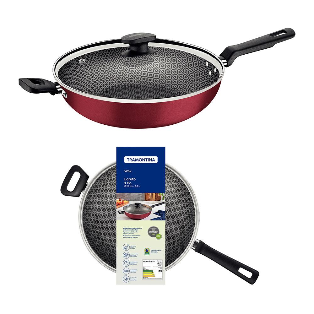 Wok Com Cabo Loreto Alumínio Revestimento Antiaderente 28 cm 3,3 l Vermelho - Tramontina 20394728