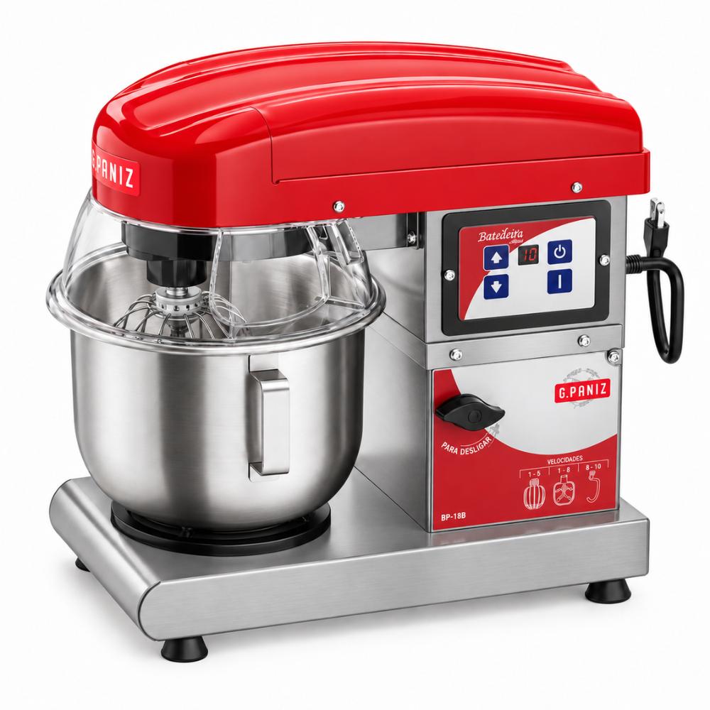 Batedeira Planetaria Digital 5 lt Inox Com Tampa Vermelha 5l BP-05B Bambina Bivolt - Gpaniz 36135