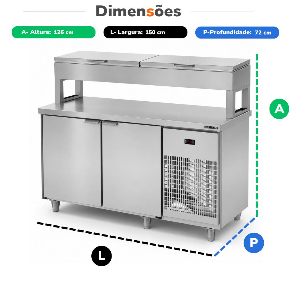 Balcão de Seviço Refrigerado Condimentador 150cm Com 5 Cubas de 1/2 Bsrc1500 220v - Refrimate
