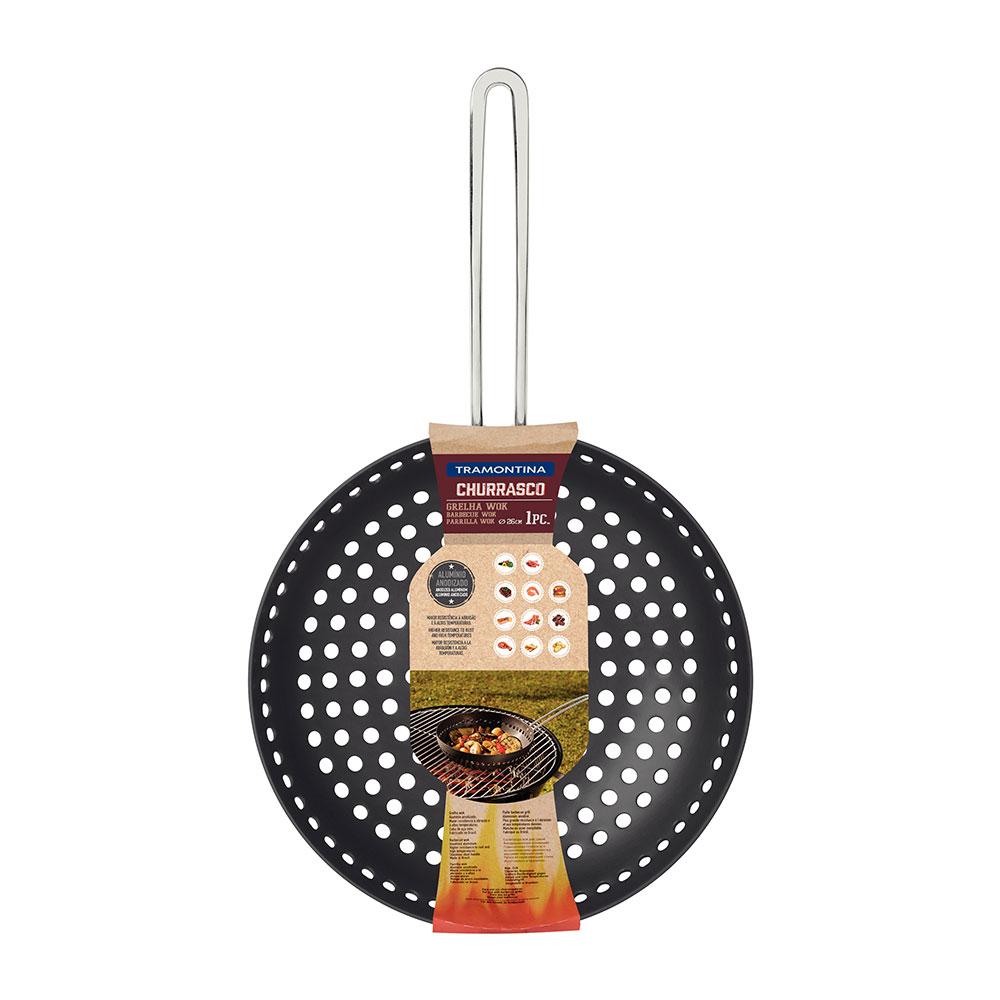 Grelha Wok Furada Churrasco em Alumínio Anodizado Com Cabo 26 cm ø - Tramontina 20847026