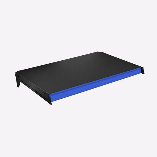 Bandeja Prateleira 40x91 Para Gôndolas New Plus Preta Com Porta Etiquetas Azul - SA Gôndolas