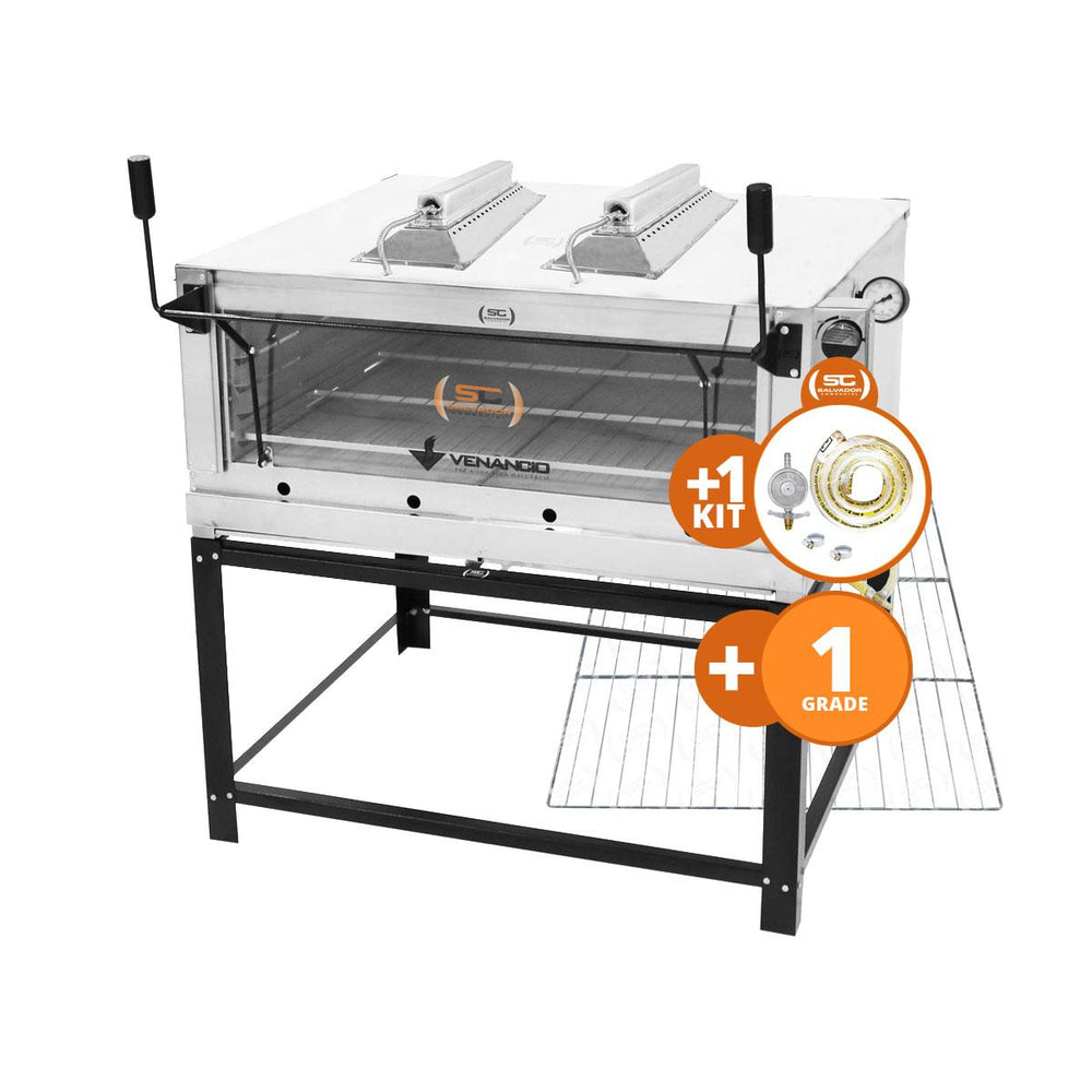 Kit Forno De Lastro a Gás Refratário Roma Inox Infravermelho FIRIV110 + Grade Extra + Kit Gás 2kg