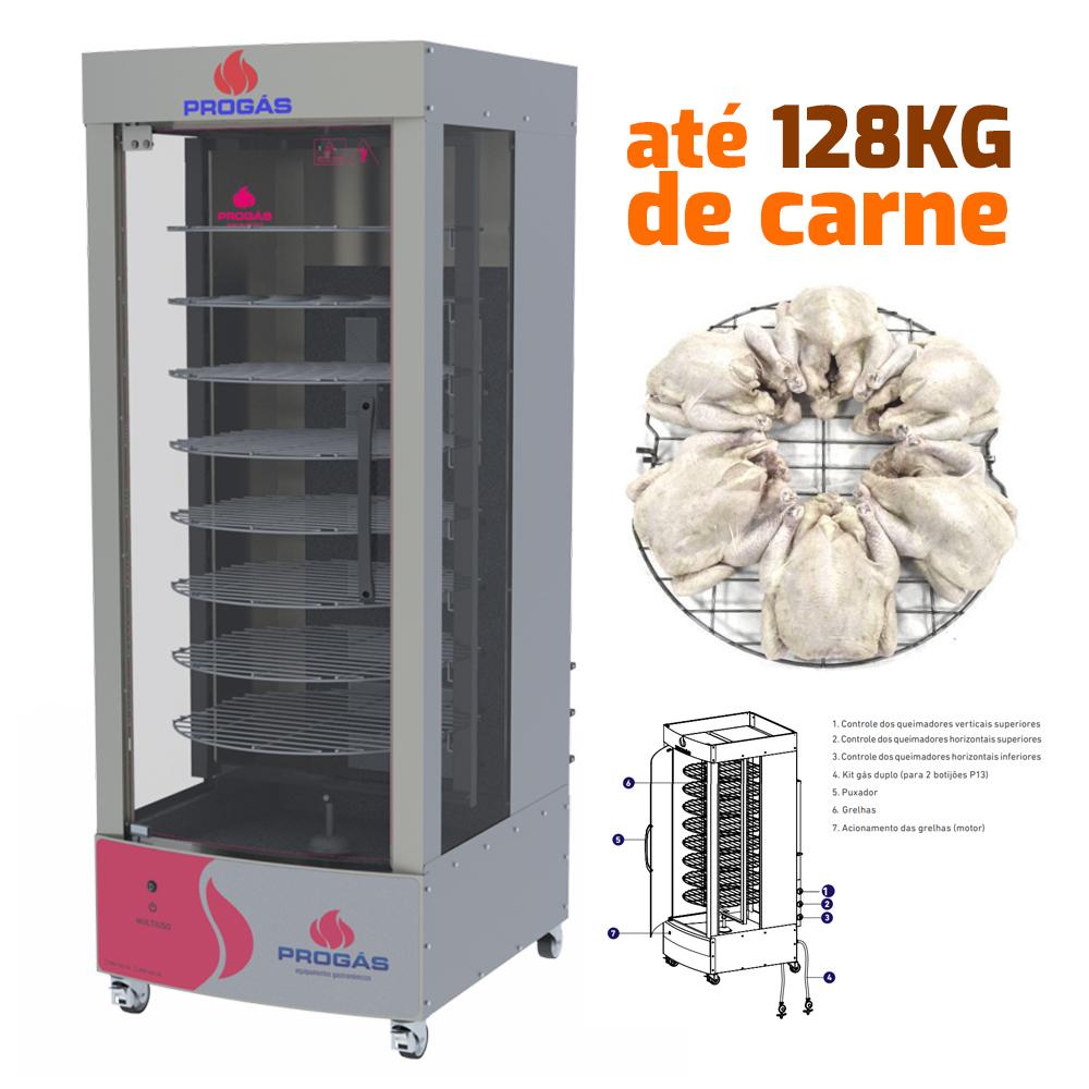 Forno Giratório Multiuso a Gás Profissional 8 Grelhas 128kg Infravermelho PRP-482 G5 Bivolt – Progás