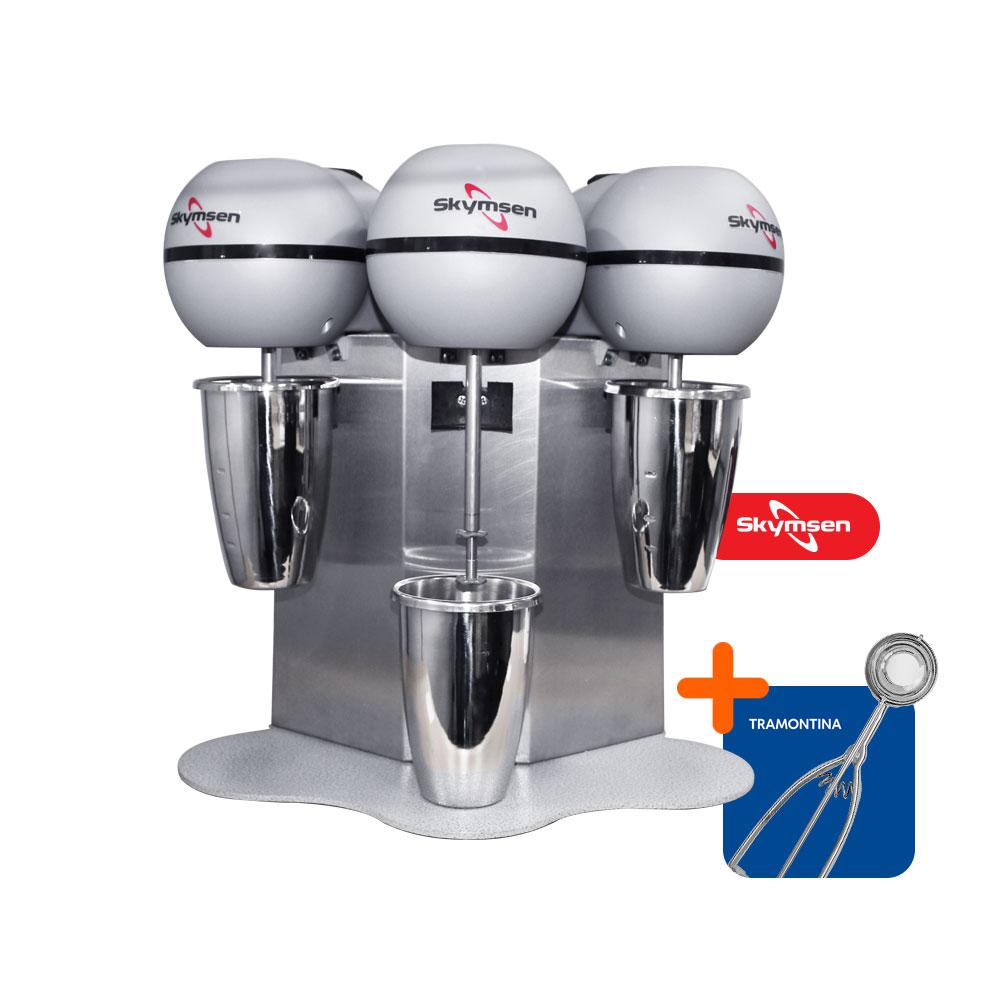 Batedor de Milk Shake Profissional Inox 3 Copos 0,8L  BMS-3 220V Skymsen + Concha de Sorvete Extrator