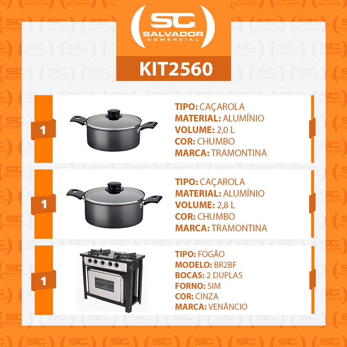 Fogão Industrial 2 Bocas com Forno Bravo Cinza Venâncio + 2 Caçarolas Tramontina Turim
