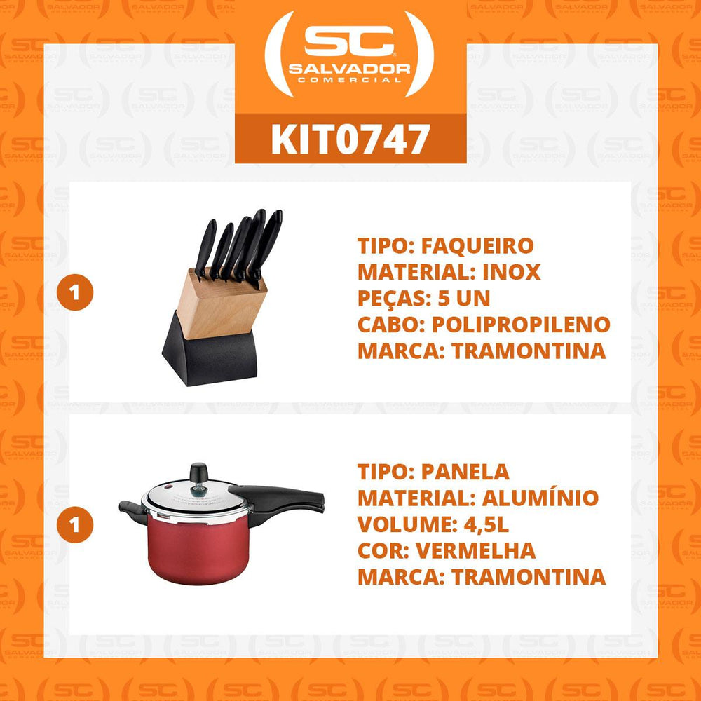 Kit - Faqueiro Plenus 6 Peças + Panela de Pressão 4,5 Vancouver Vermelho - Tramontina
