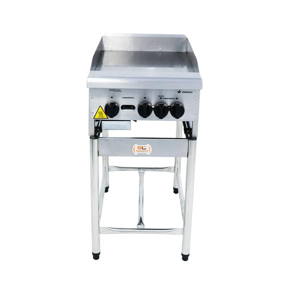 Chapa Americana Profissional 45cm a Gás 8mm Lisa Inox Com Pé Cgp45 - Venâncio