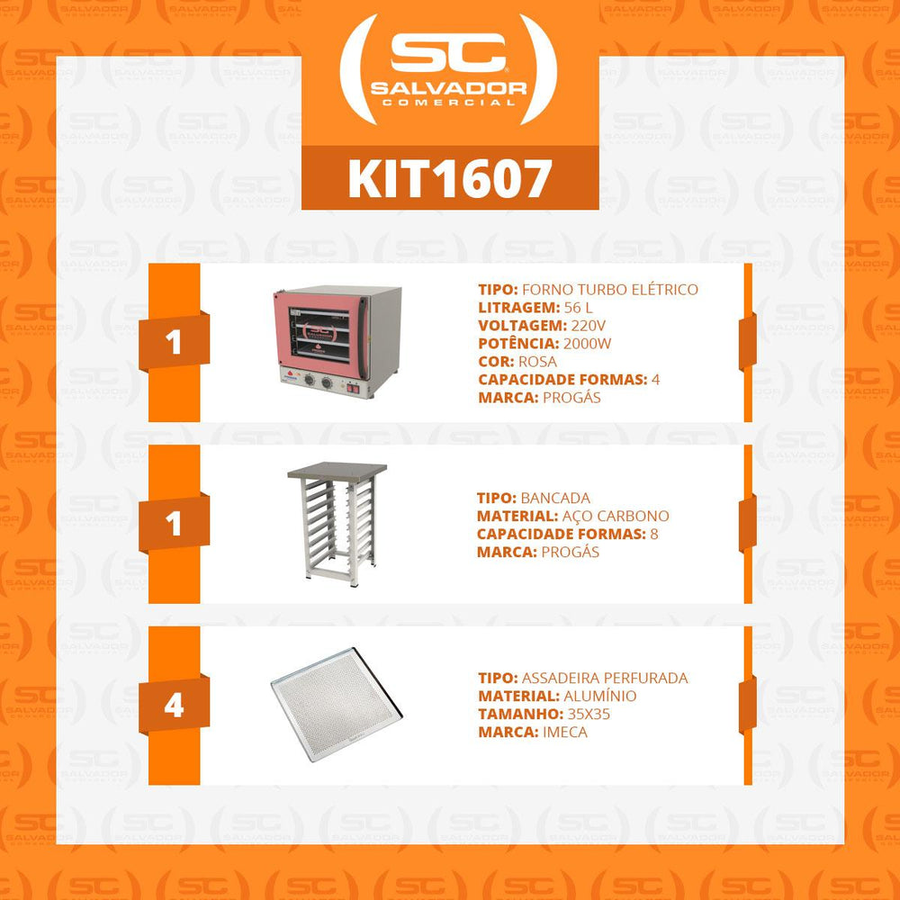 Kit Forno Turbo Elétrico PRP-004 G2 220V Rosa + Bancada MES-004 + 4 Assadeiras - Progás