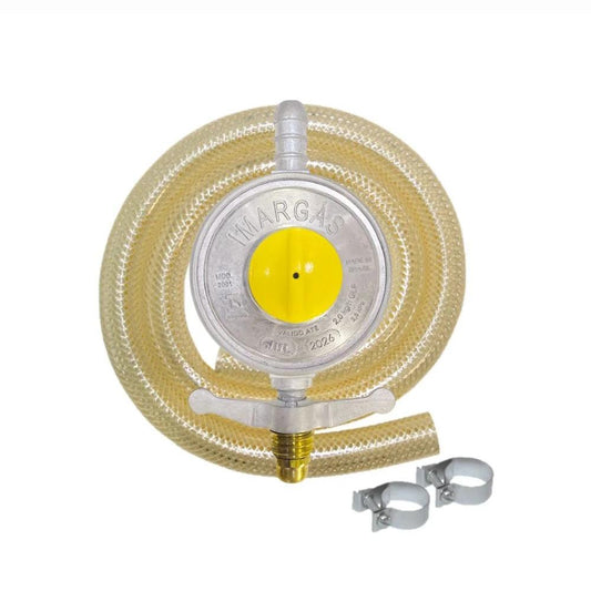 Kit Regulador de Gás Completo Baixa Pressão 2kg com Válvula, Mangueira 1,25m e 2 Abraçadeiras - Imar