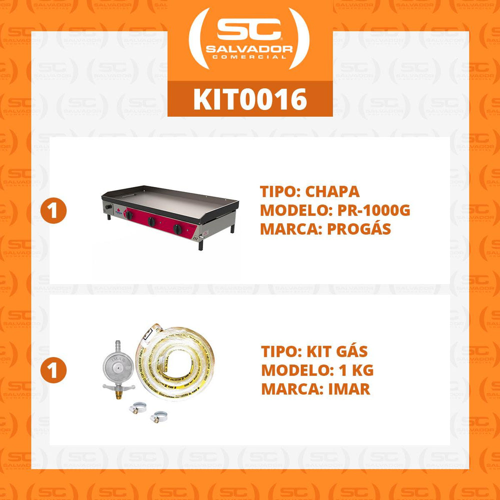 Kit - Chapa Lanche Bifeteira a Gás Profissional Inox PR-1000G + Kit Gás - Progás