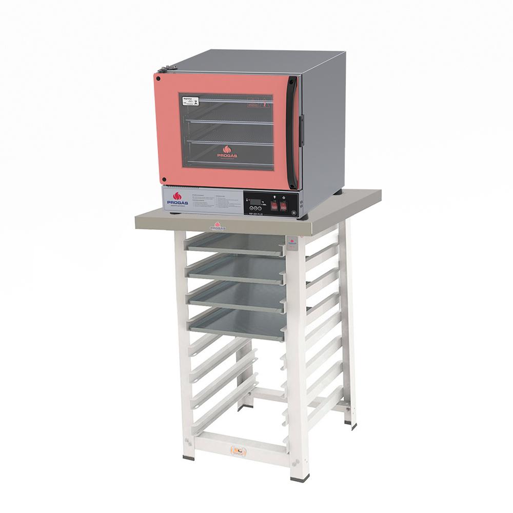 Kit Forno Turbo Elétrico PRP-004 Plus 127V Rosa + Bancada MES-004 + 4 Assadeiras - Progás