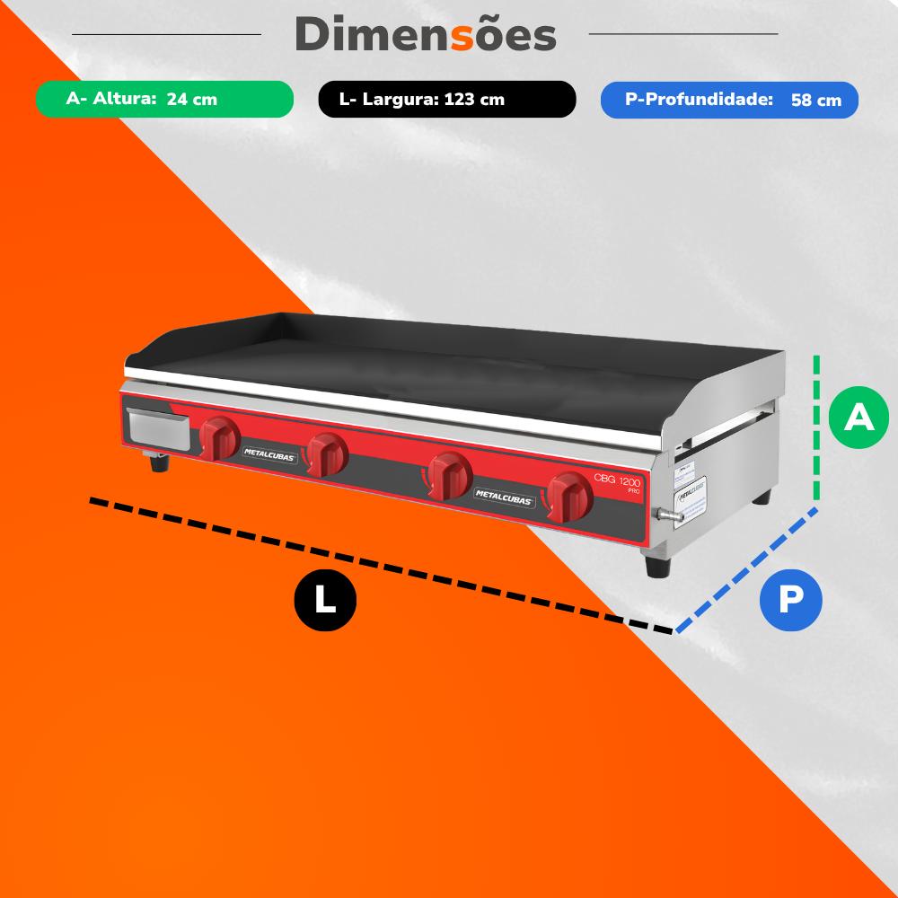 Chapa Lanche Bifeteira a Gás 120 cm Profissional Cbg 1200 Pro - Metalcubas 10355