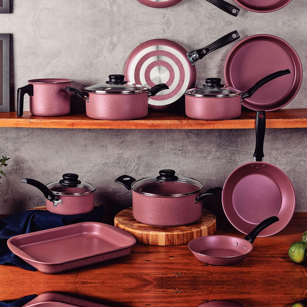 Jogo de Panelas Turim Aluminio Revestimento Antiaderente 10 Peças Rosa - Tramontina 20297464