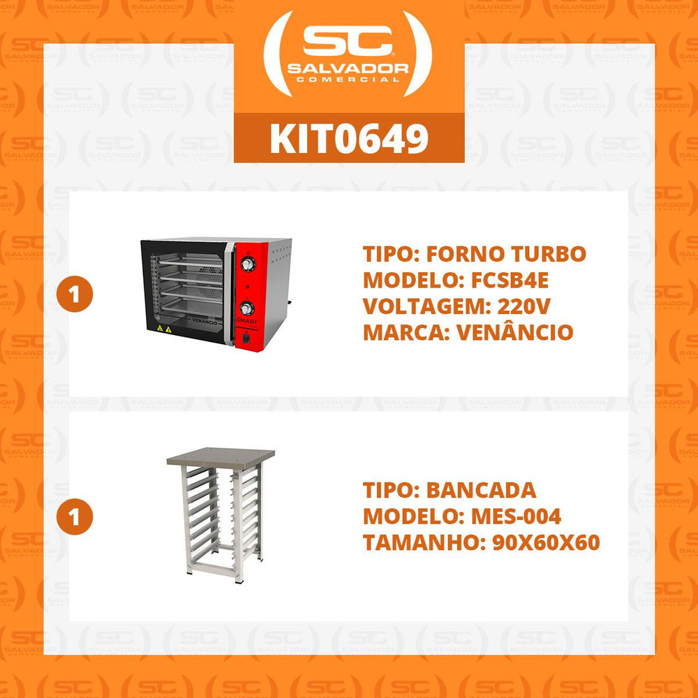 KIT - Forno Turbo Convector Smart Basic Inox e Vermelho FCSB4E 220v + Bancada Mes-004 - Venâncio