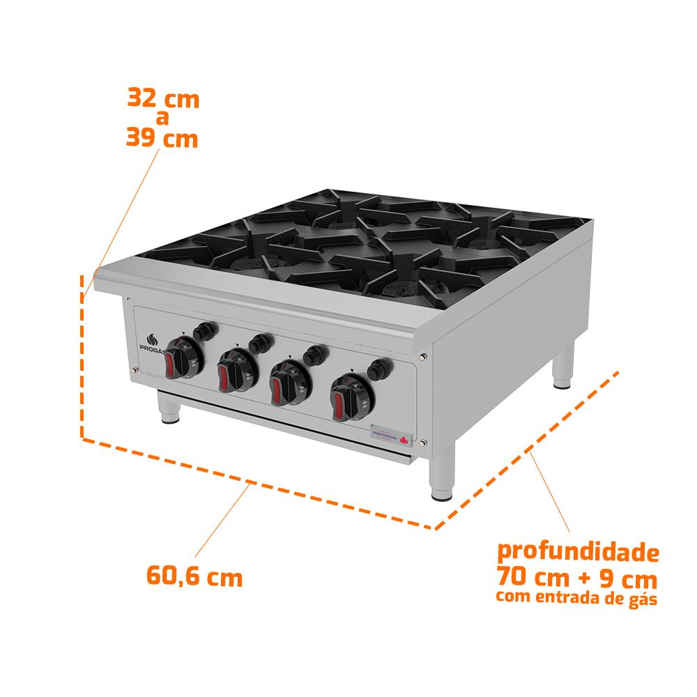 Fogão de Bancada Profissional Para Cozinhas Industriais 4 Bocas a Gás Pro-4000 - Progás P44608