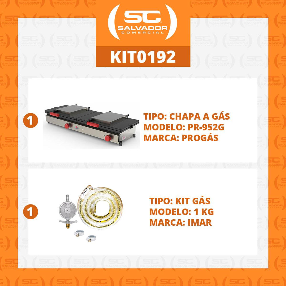 Kit Chapa Sanduicheira a Gás Com Prensa Profissional Conjugada PR-952G + Kit Gás - Progás