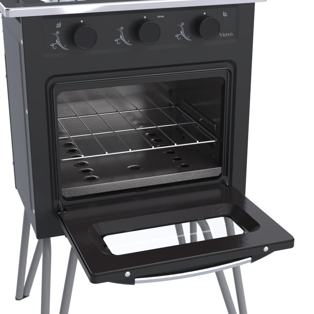Fogão 2 Bocas Simples Gemini Vetro Preto Fosco Gás GLP Com Forno GMV200 - Venax 7509