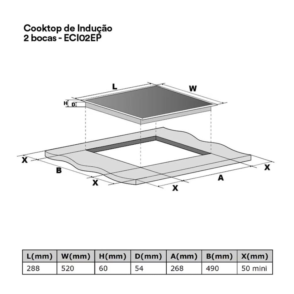 Fogão Cooktop De Indução 2 Bocas De Embutir Preto 3500W Cheff Gourmet ECI02EP 220V - EOS