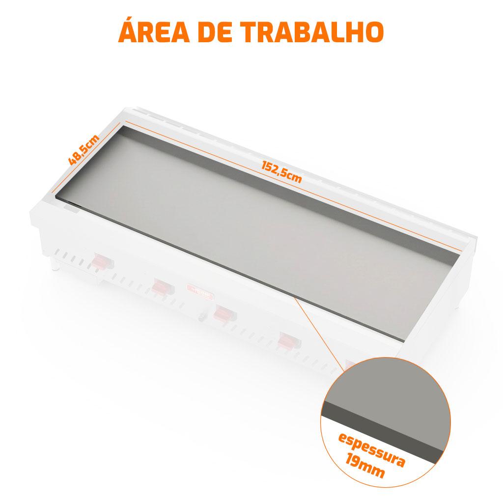 Chapa de Fritura a Gás Glp Estrutura Inox Chapa 150cm 19mm CHEXP1525-G19 - Red Chameleon 294036-1