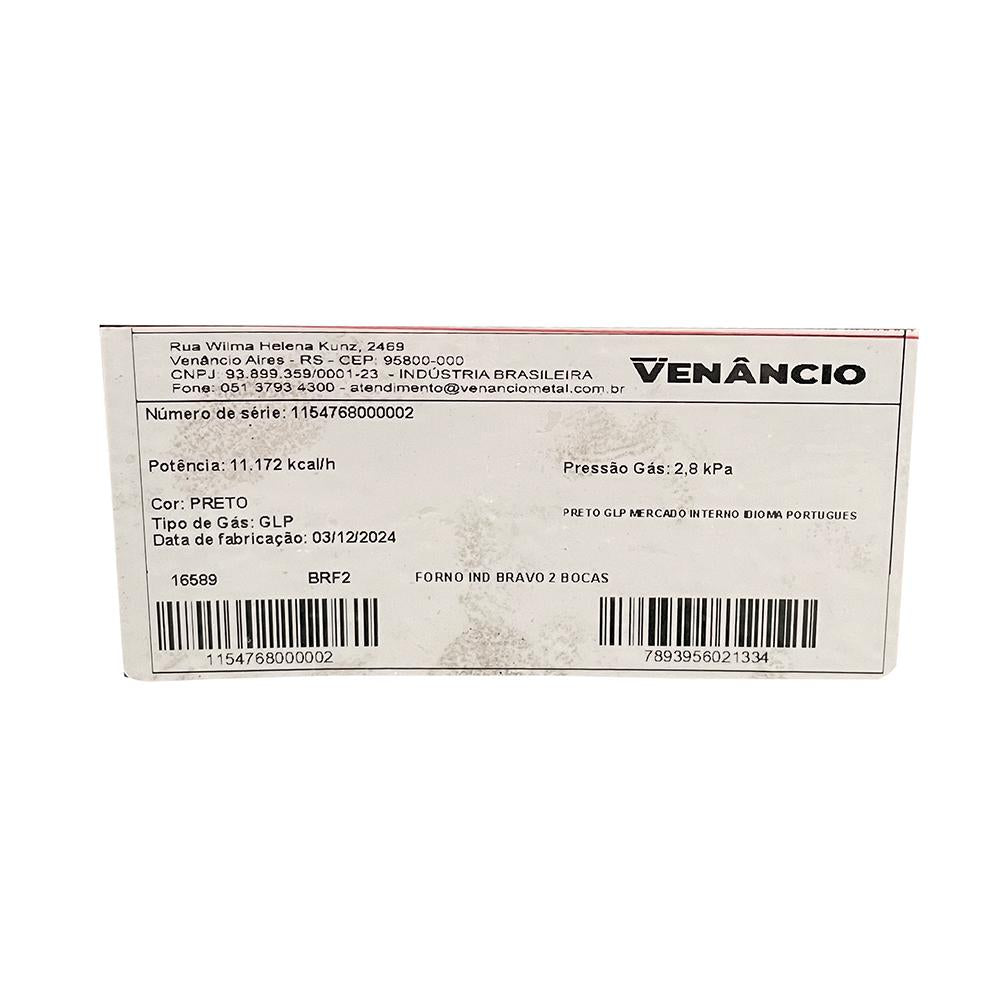 Semi - Forno Industrial a Gás Bravo Para Fogão 2 Bocas Brf2 Preto - Venâncio