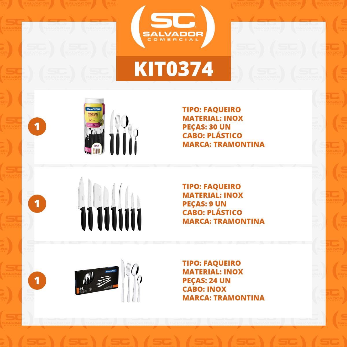 Kit - 1 Faqueiro Inox 30 Peças + 1 Conjunto Facas 9pç + 1 Faqueiro Inox 24pç - Tramontina