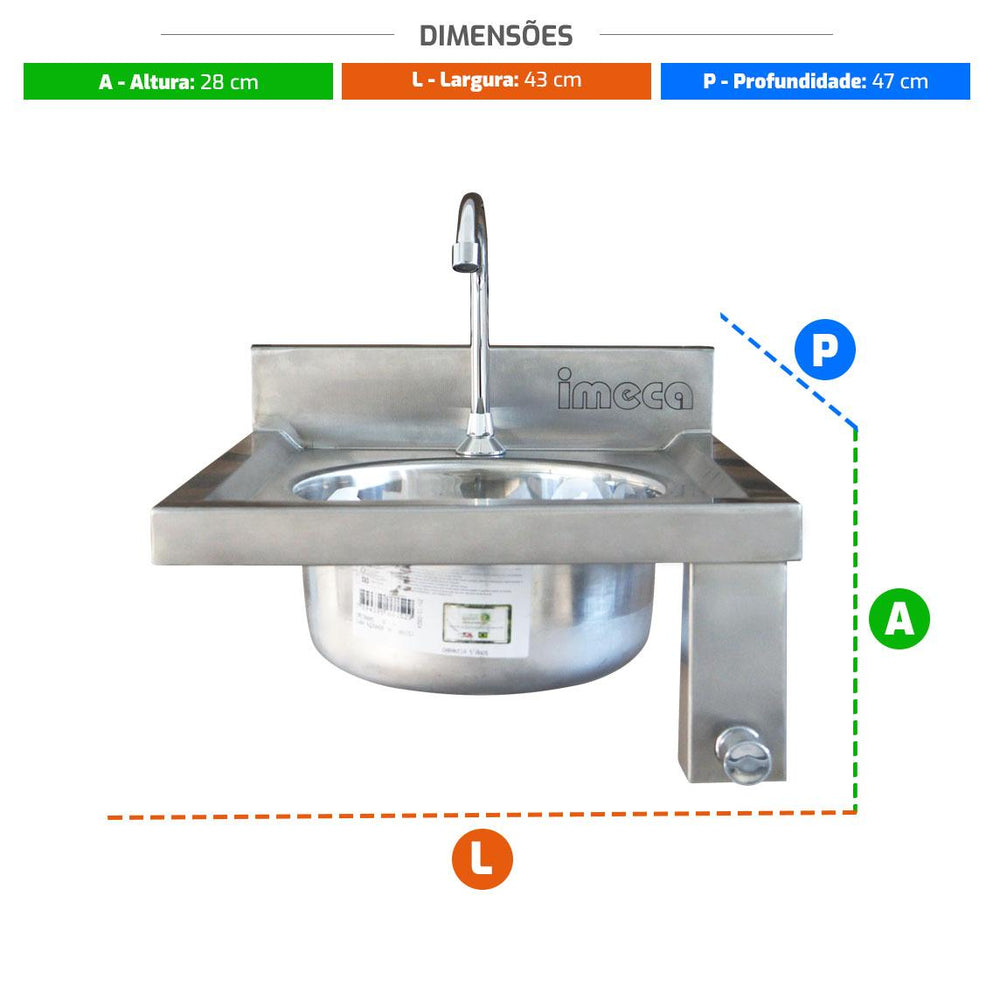 Lavatório de Mãos Pia Para Assepsia Inox 430 43x45 Cuba 30x15 Acionamento no Joelho - Imeca 7495