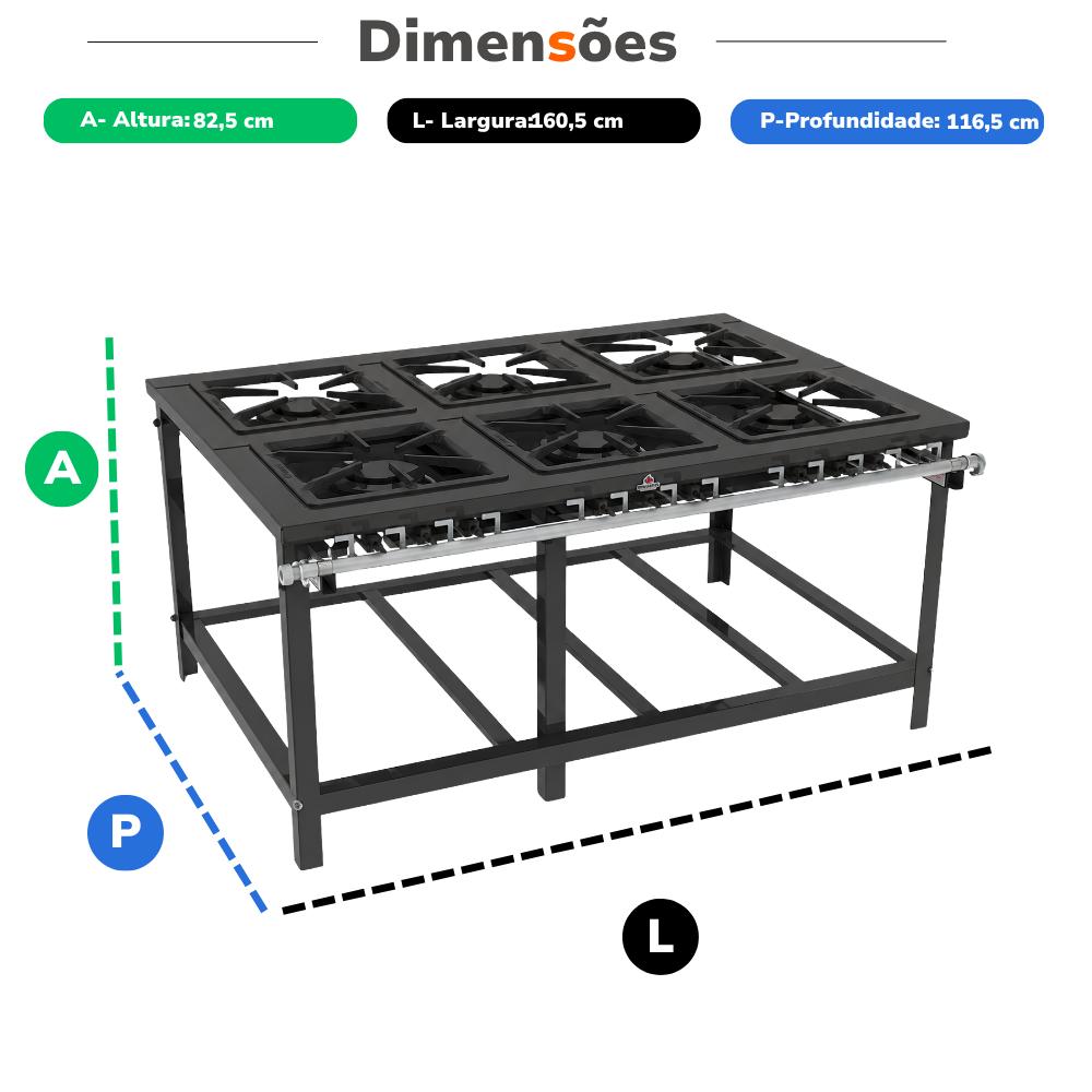 FOGAO 6 QUEIMADORES DUPLO DE ENCOSTO  PMD-600 - PROGAS