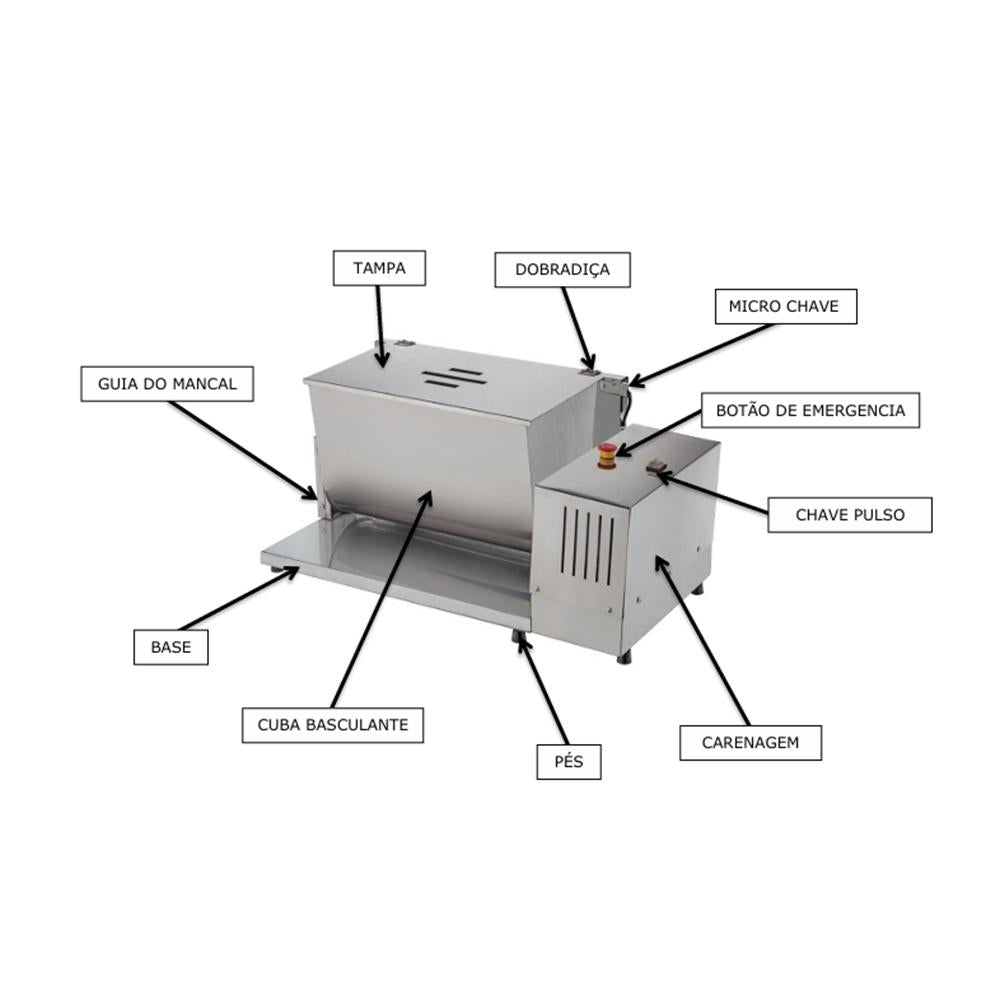 Misturador Inox 15 Kg Com Motor Duplo Para Mistura De Carnes Bivolt - Malta 3101097