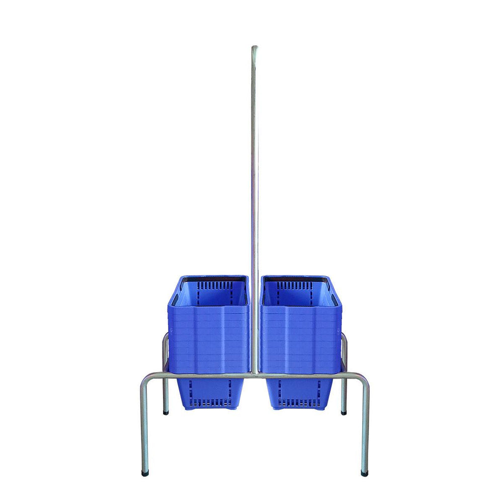 Kit Suporte Para Cestos De Compras Duplo + 20 Cestos D100 Azul