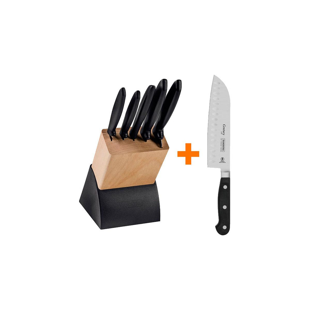 Kit Faqueiro Plenus 6 Peças + 1 Faca Profissional Century Santoku 7 Pol - Tramontina