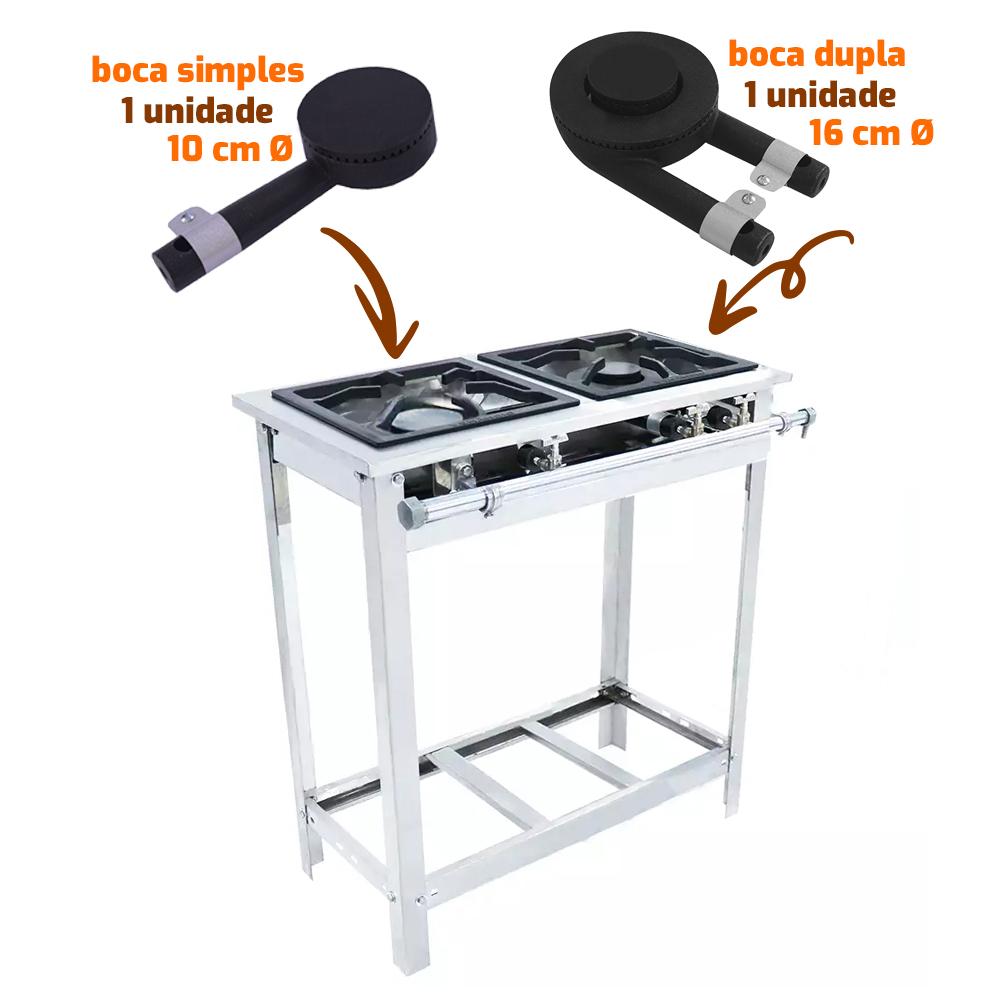 Fogão a Gás 2 Bocas 1 Simples 1 Dupla Extra Inox Cozinha Industrial Com Espera Forno EI2 – Venâncio