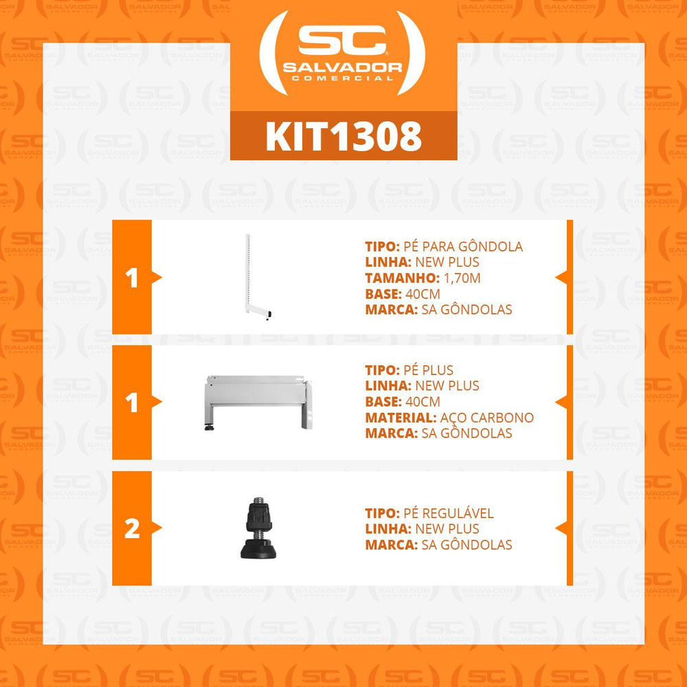 Conjunto Pé Central Coluna Para Gôndolas New Plus 1,70m Base 40cm - SA Gôndolas