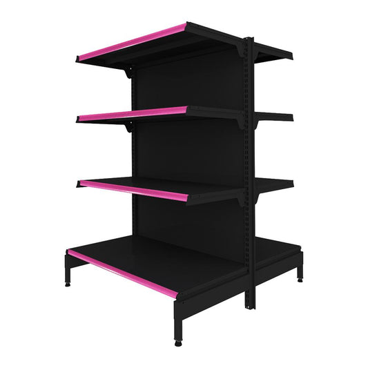 Gôndola Prateleira Preta New Plus 1,40 Central Inicial GCI - Sa Gôndolas Porta Etiquetas Rosa