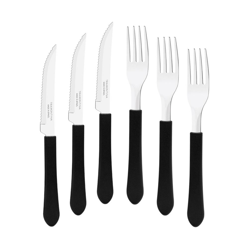 Kit Jogo de Facas e Garfo Leme 48 Peças em Aço Inox Cabo Preto PBAG - Tramontina