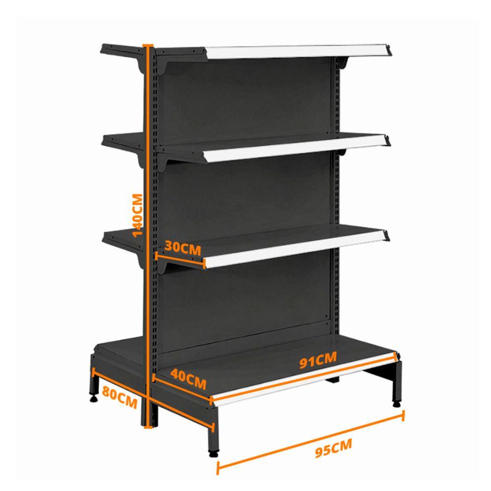 Gôndola Prateleira Preta New Plus 1,40 Central Inicial GCI - SA Gôndolas Porta Etiquetas Branco