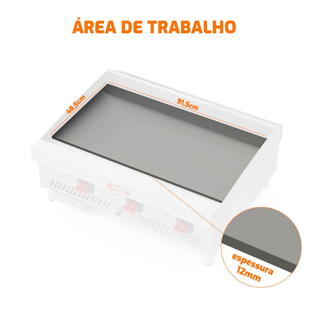 Chapa de Fritura a Gás Glp Estrutura Inox Chapa 91cm 12mm CHEXP915-G12 - Red Chameleon 185815-7
