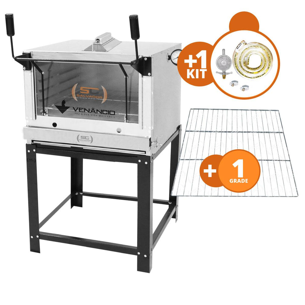 Kit Forno De Lastro a Gás Refratário Roma Inox Infravermelho FIRIV80 + Grade Extra + Kit Gás