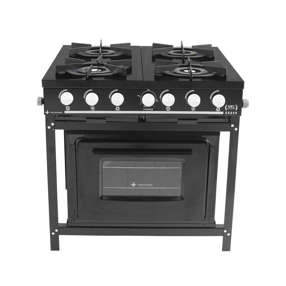 Fogão Industrial 4 Bocas a Gás Baixa Pressão Bravo Multicores Com Forno Preto BR4BF - Venâncio
