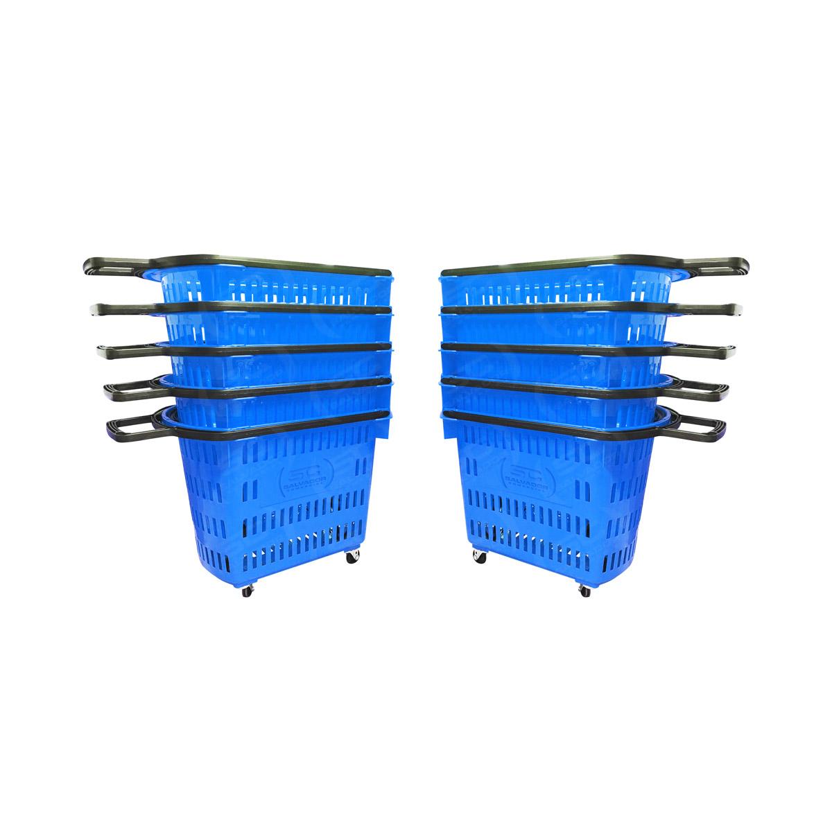 Kit - 10 Cestos Grande Com Rodízio D300 Cód. 3300 Azul - Della Plast