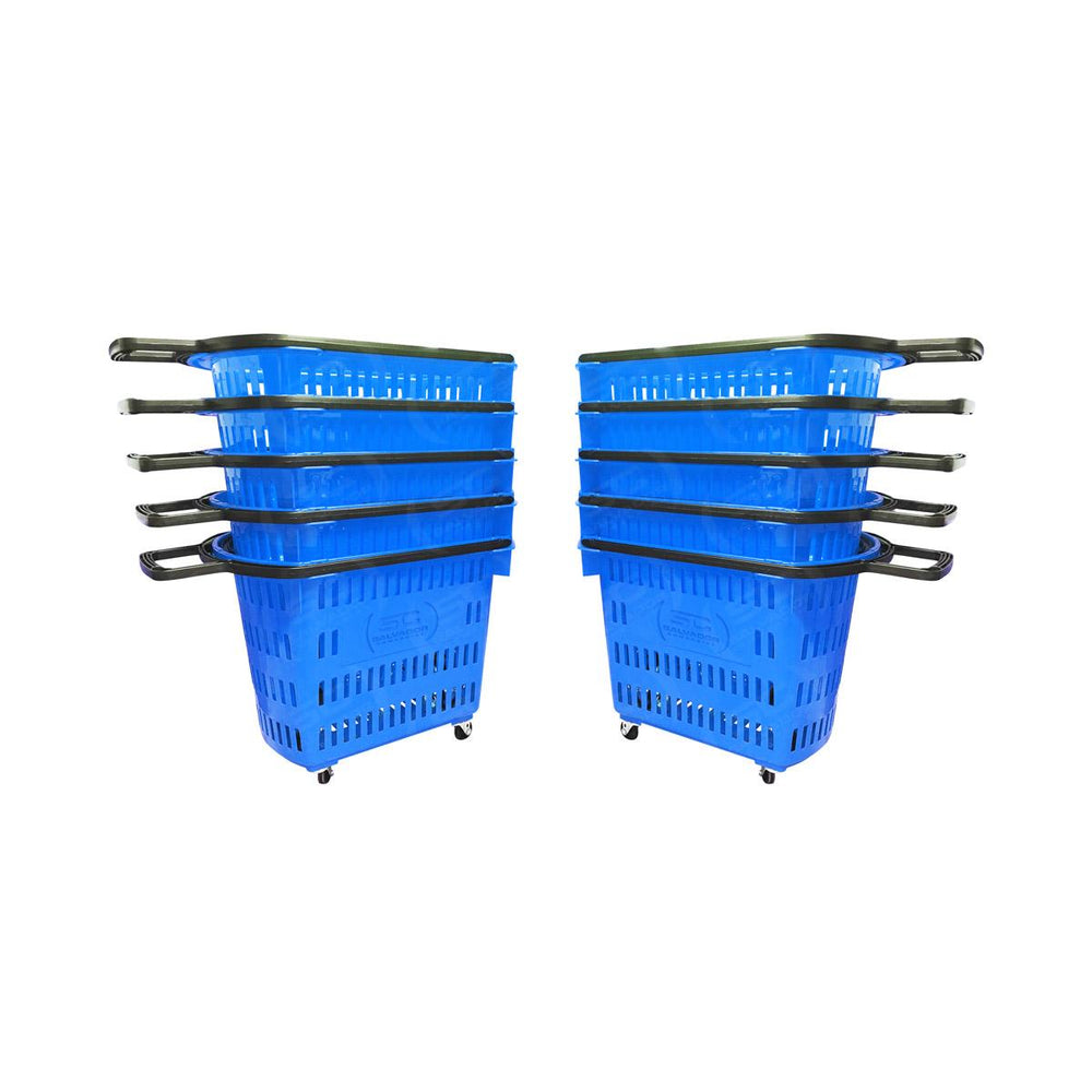 Kit - 10 Cestos Grande Com Rodízio D300 Cód. 3300 Azul - Della Plast