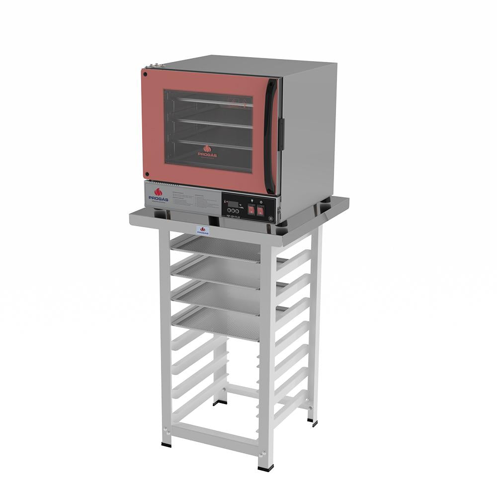 Kit Forno Turbo Elétrico PRP-004 Plus 127V Rosa + Bancada MES-004 Progás + 4 Assadeiras Cimapi