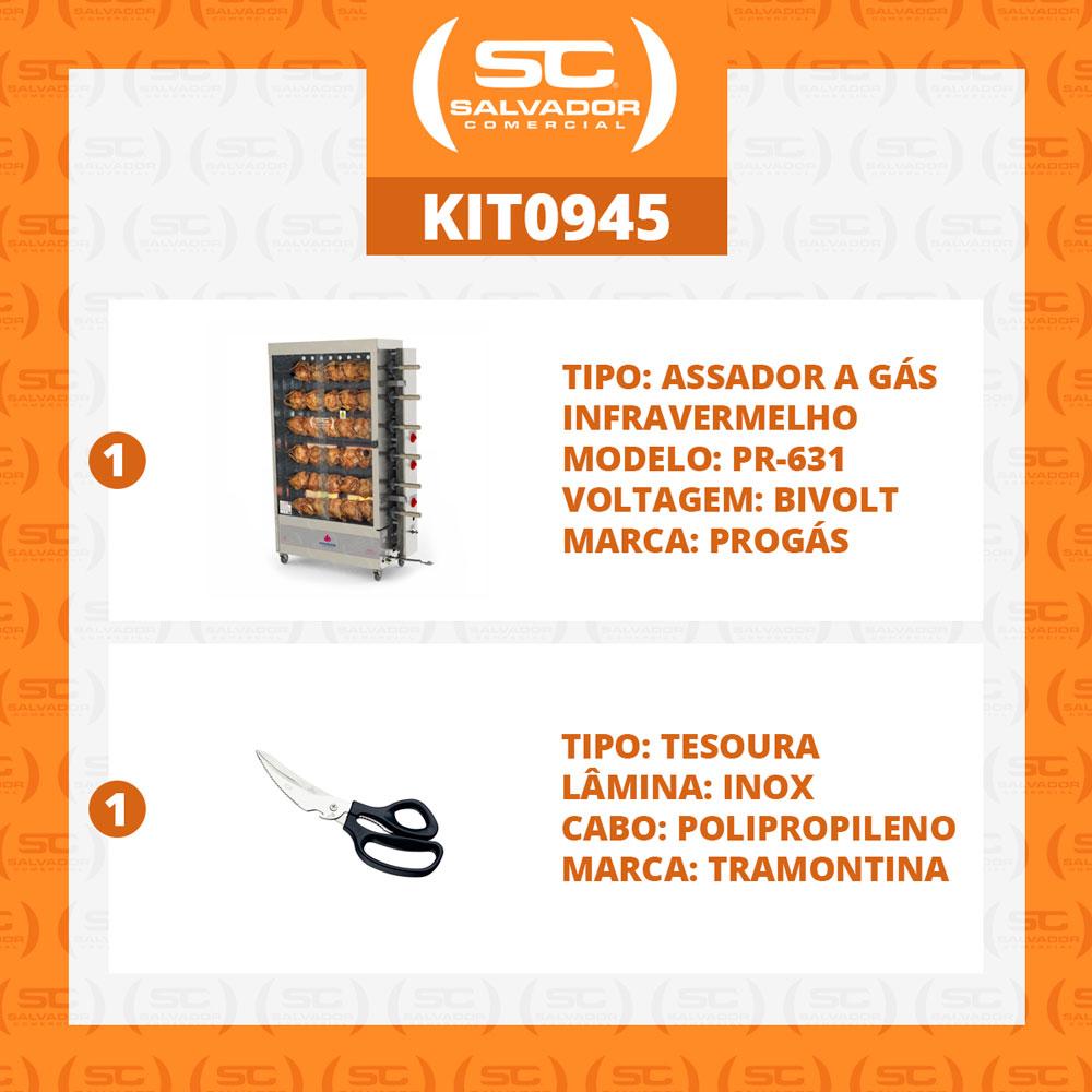 Assador de Frango Gás 6 Espetos Infra Pr-631 Progás + Tesoura Multifuncional Tramontina