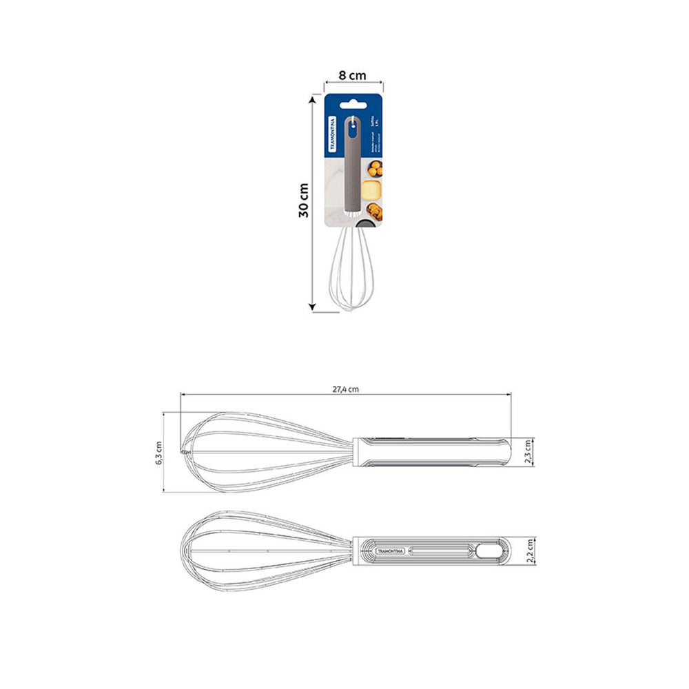 Batedor Manual Softta em Aço Inox Com Cabo Emborrachado Cinza - Tramontina 25859160